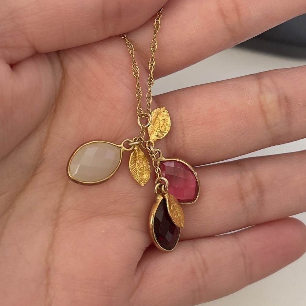 Gold filled 14k leaf multi gem semi precious necklace - Picture 4 of 6